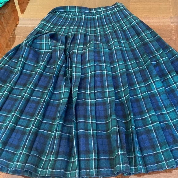 Pendleton 100% virgin wall size 6 tartan green and blue plaid ladies skirt kilt - Picture 11 of 12